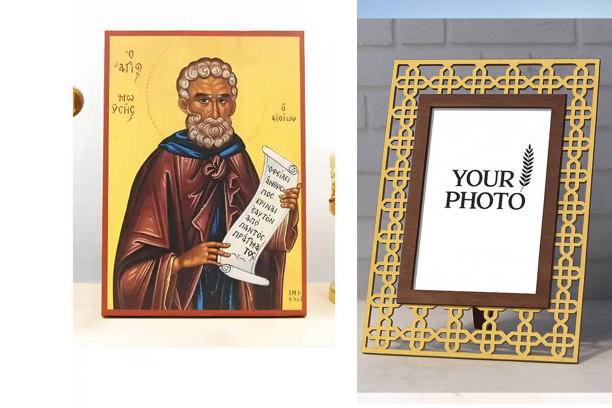 Εικόνα Ορθοδοξίας Πολυτελείας  με  σχεδιο Σταυρούς μαζι με  Βάση σε  8 χρώματα με περίγραμμα χρυσό σε ξύλο Plywood (Πλακάζ)   με  βάση Άγιος Μωυσής ο Αιθίοπας, Ξύλινη Χειροποίητη Εικόνα Ελληνικού Βυζαντινού Στυλ Κρεμασμένη σε ξύλινη πλάκα Χειροποίητη Ελλη