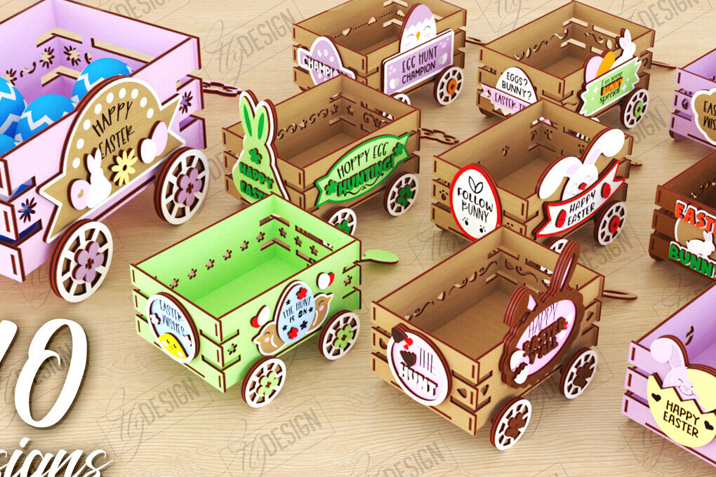 Σετ των 2 Intra απο ξύλο plywood 3mm-4mm πάχος - Πασχαλινό καρότσι με αυγά | Πασχαλινή αυγοθήκη Δίασταση 15x15 cm INTRAFABR-118204967