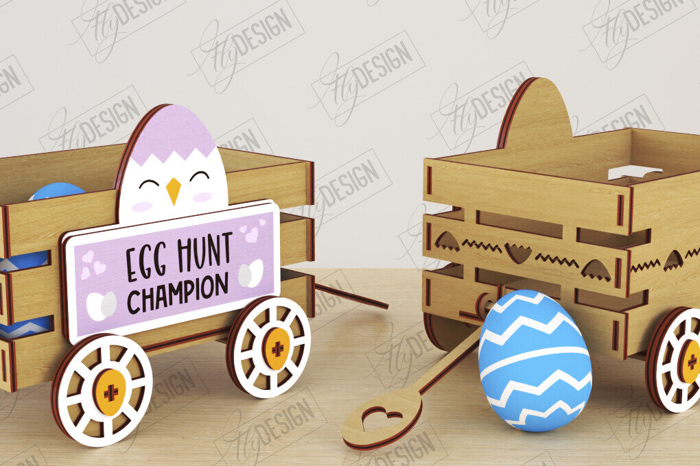 Σετ των 3 Intra απο ξύλο plywood 3mm-4mm πάχος - Πασχαλινό καρότσι με αυγά | Πασχαλινή Αυγοθήκη |CNC Δίασταση 15x15 cm INTRAFABR-117791014