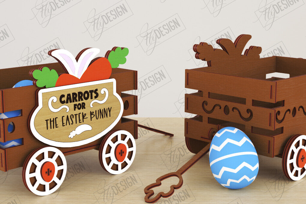 Σετ των 2 Intra απο ξύλο plywood 3mm-4mm πάχος - Πασχαλινό καρότσι με αυγά | Πασχαλινή Αυγοθήκη |CNC Δίασταση 15x15 cm INTRAFABR-117791018