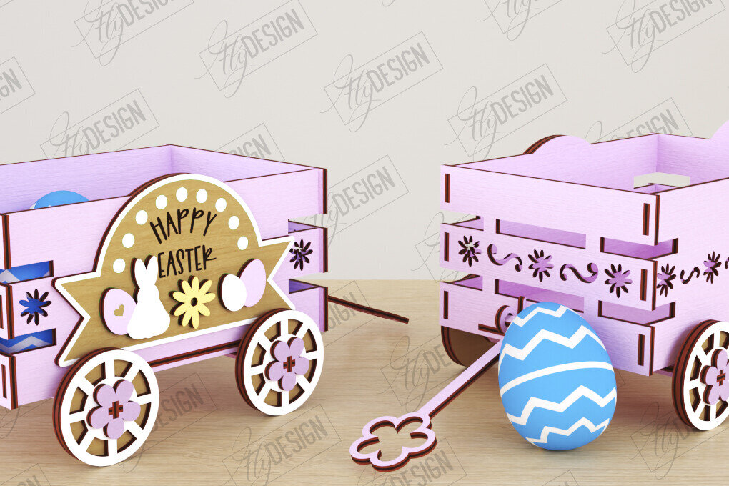 Σετ των 3 Intra απο ξύλο plywood 3mm-4mm πάχος - Πασχαλινό καρότσι με αυγά | Πασχαλινή Αυγοθήκη |CNC Δίασταση 15x15 cm INTRAFABR-118204759