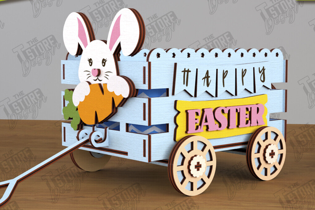 Σετ των 2 Intra απο ξύλο plywood 3mm-4mm πάχος - Πασχαλινό καρότσι με αυγά | Πασχαλινή Αυγοθήκη |CNC Δίασταση 15x15 cm INTRAFABR-117720385