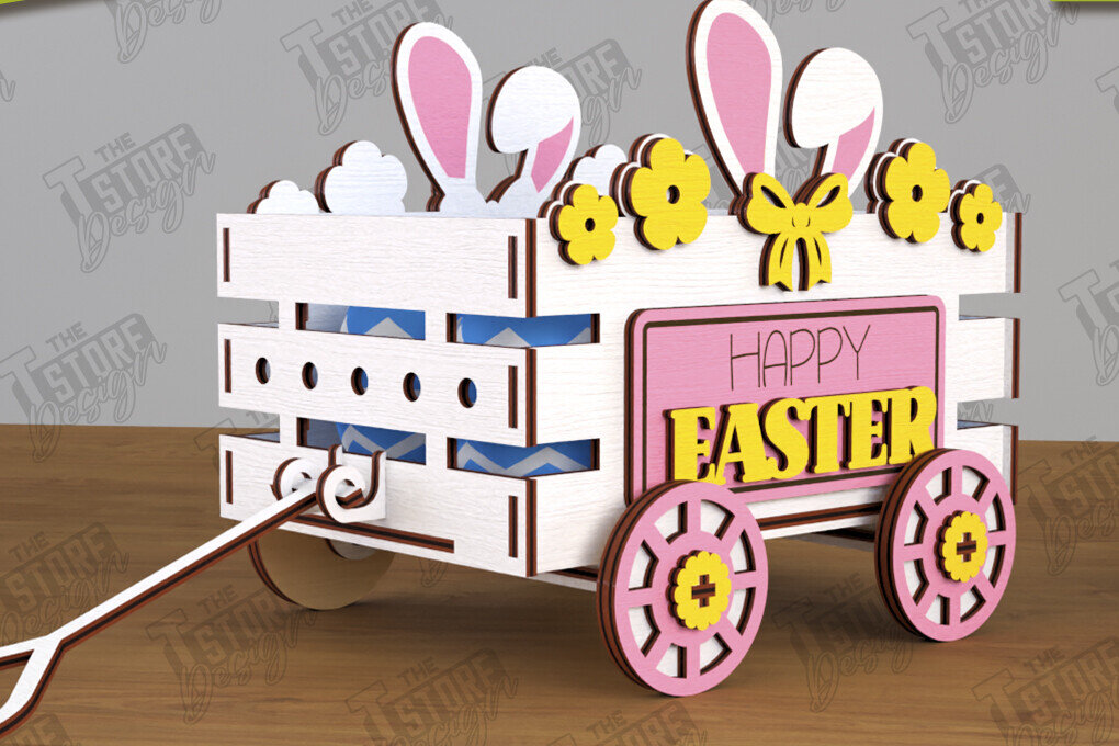 Σετ των 2 Intra απο ξύλο plywood 3mm-4mm πάχος - Πασχαλινό καρότσι με αυγά | Πασχαλινή Αυγοθήκη |CNC Δίασταση 15x15 cm INTRAFABR-117720387