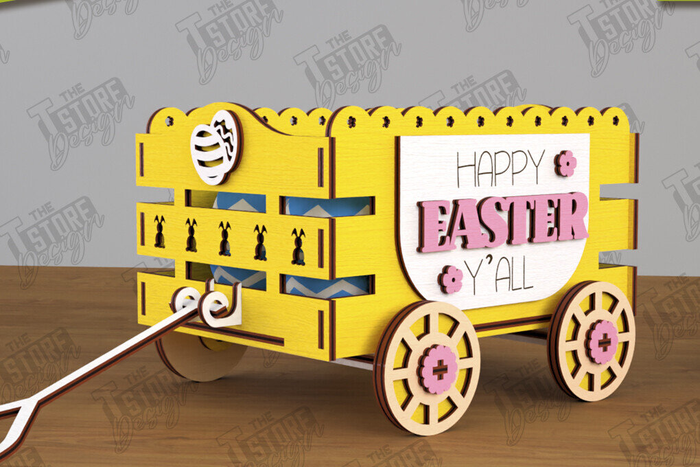 Σετ των 2 Intra απο ξύλο plywood 3mm-4mm πάχος - Πασχαλινό καρότσι με αυγά | Πασχαλινή Αυγοθήκη |CNC Δίασταση 15x15 cm INTRAFABR-117720392