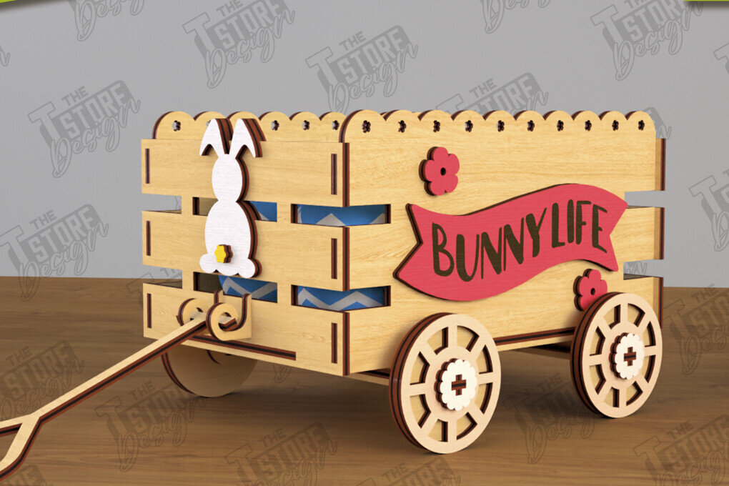 Σετ των 2 Intra απο ξύλο plywood 3mm-4mm πάχος - Πασχαλινό καρότσι με αυγά | Πασχαλινή Αυγοθήκη |CNC Δίασταση 15x15 cm INTRAFABR-117720400