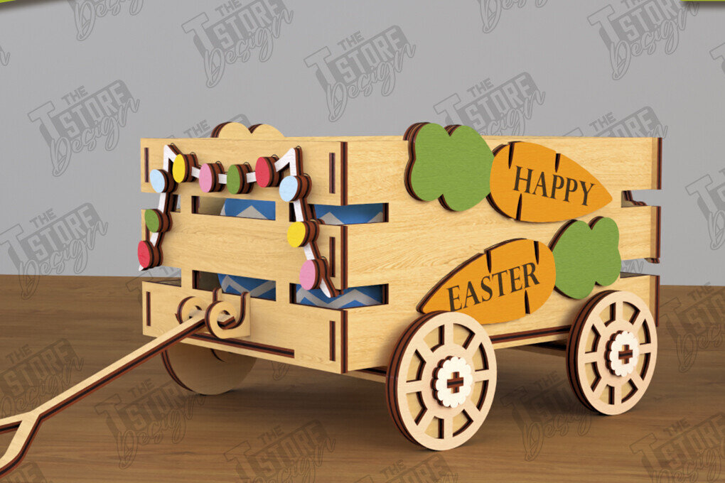 Σετ των 2 Intra απο ξύλο plywood 3mm-4mm πάχος - Πασχαλινό καρότσι με αυγά | Πασχαλινή Αυγοθήκη |CNC Δίασταση 15x15 cm INTRAFABR-117720405