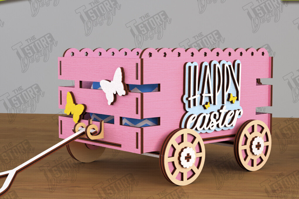 Σετ των 2 Intra απο ξύλο plywood 3mm-4mm πάχος - Πασχαλινό καρότσι με αυγά | Πασχαλινή Αυγοθήκη |CNC Δίασταση 15x15 cm INTRAFABR-117720383