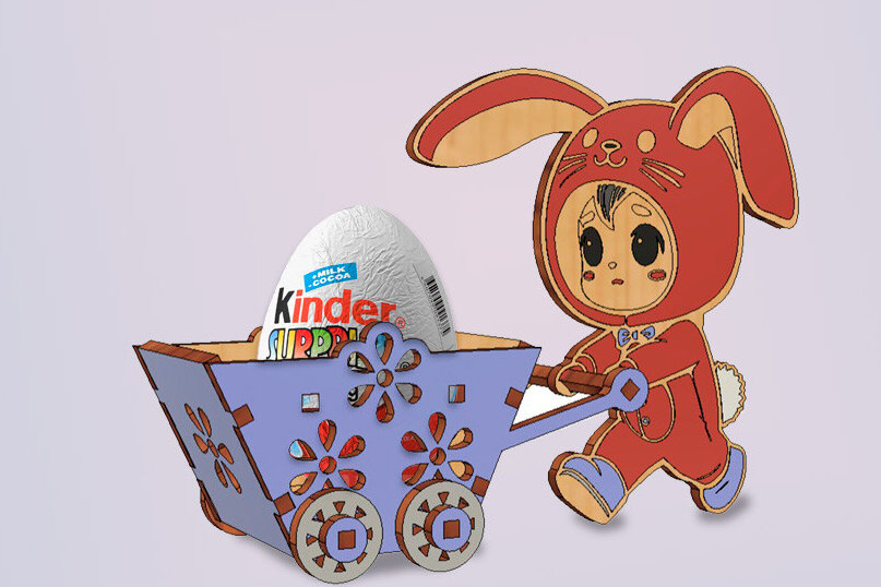 Σετ των 3 Intra απο ξύλο plywood 3mm-4mm πάχος - Πασχαλινό καλάθι αυγών με λαγουδάκι  Δίασταση 4x4 cm INTRAFABR-115498721