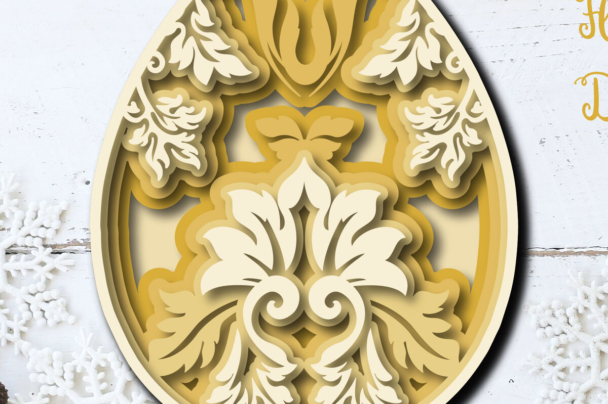 Σετ των 2 Intra απο ξύλο plywood 3mm-4mm πάχος - Πασχαλινό αυγό Floral Multilayer  Cut Δίασταση 15x15 cm INTRAFABR-27102939