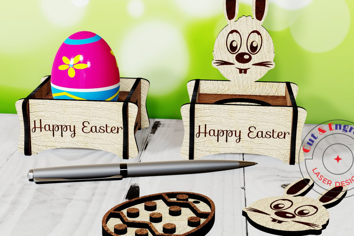 Σετ των 3 Intra απο ξύλο plywood 3mm-4mm πάχος - Πασχαλινή αυγοθήκη. Λαγουδάκι. Δίασταση 4x4 cm INTRAFABR-26277347