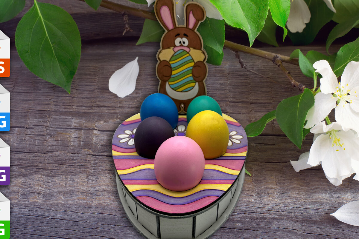 Σετ των 2 Intra απο ξύλο plywood 3mm-4mm πάχος - Πασχαλινή Αυγοθήκη με Λαγουδάκι V2 Δίασταση 20x20 cm INTRAFABR-92095324