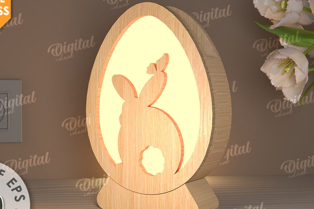 Σετ των 2 Intra απο ξύλο plywood 3mm-4mm πάχος - Πασχαλινό Φωτιστικό Αυγού LaserCut. Led Nightlight Δίασταση 15x15 cm INTRAFABR-115822706