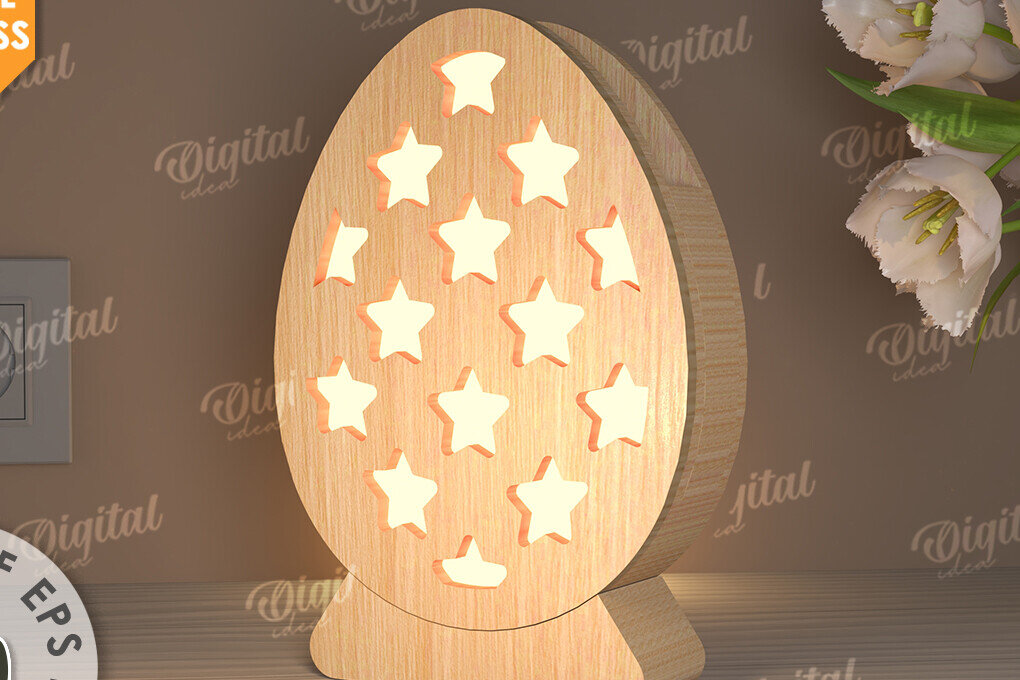 Σετ των 2 Intra απο ξύλο plywood 3mm-4mm πάχος - Πασχαλινό Φωτιστικό Αυγού LaserCut. Led Nightlight Δίασταση 15x15 cm INTRAFABR-115822964