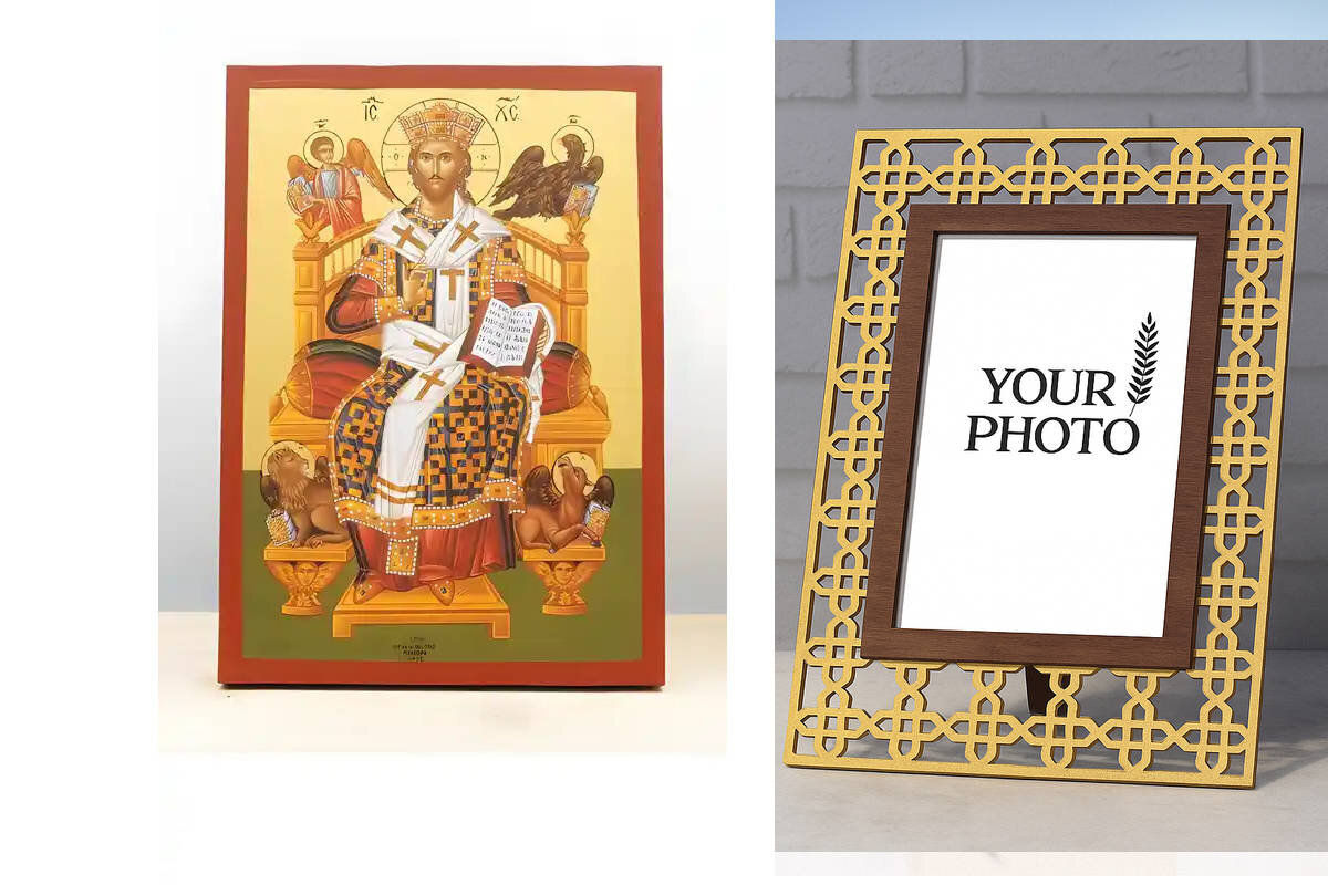 Σετ 2 τεμαχίων – Εικόνα Ορθοδοξίας Πολυτελείας  με  σχεδιο Σταυρούς μαζι με  Βάση σε  8 χρώματα με περίγραμμα χρυσό σε ξύλο Plywood (Πλακάζ)   με  βάση Ιησούς Χριστός ο Μέγας Αρχιερέας. Ξύλινη Χειροποίητη Εικόνα με χρυσό φύλλο Ελληνικού Premium Βυζαντινού