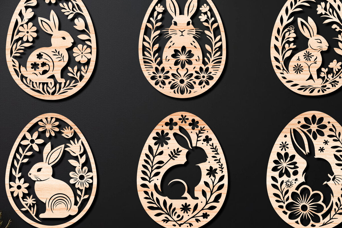 Σετ των 3 Intra απο ξύλο plywood 3mm-4mm πάχος - Πασχαλινό Αυγό LaserCut   Δίασταση 4x4 cm INTRAFABR-112390754