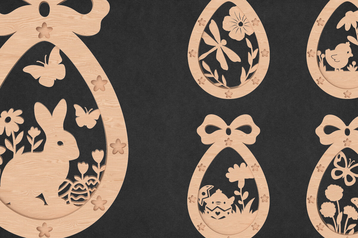 Σετ των 3 Intra απο ξύλο plywood 3mm-4mm πάχος - Δέσμη στολίδι Πασχαλινό Αυγό -  Δίασταση 6x6 cm INTRAFABR-117890291