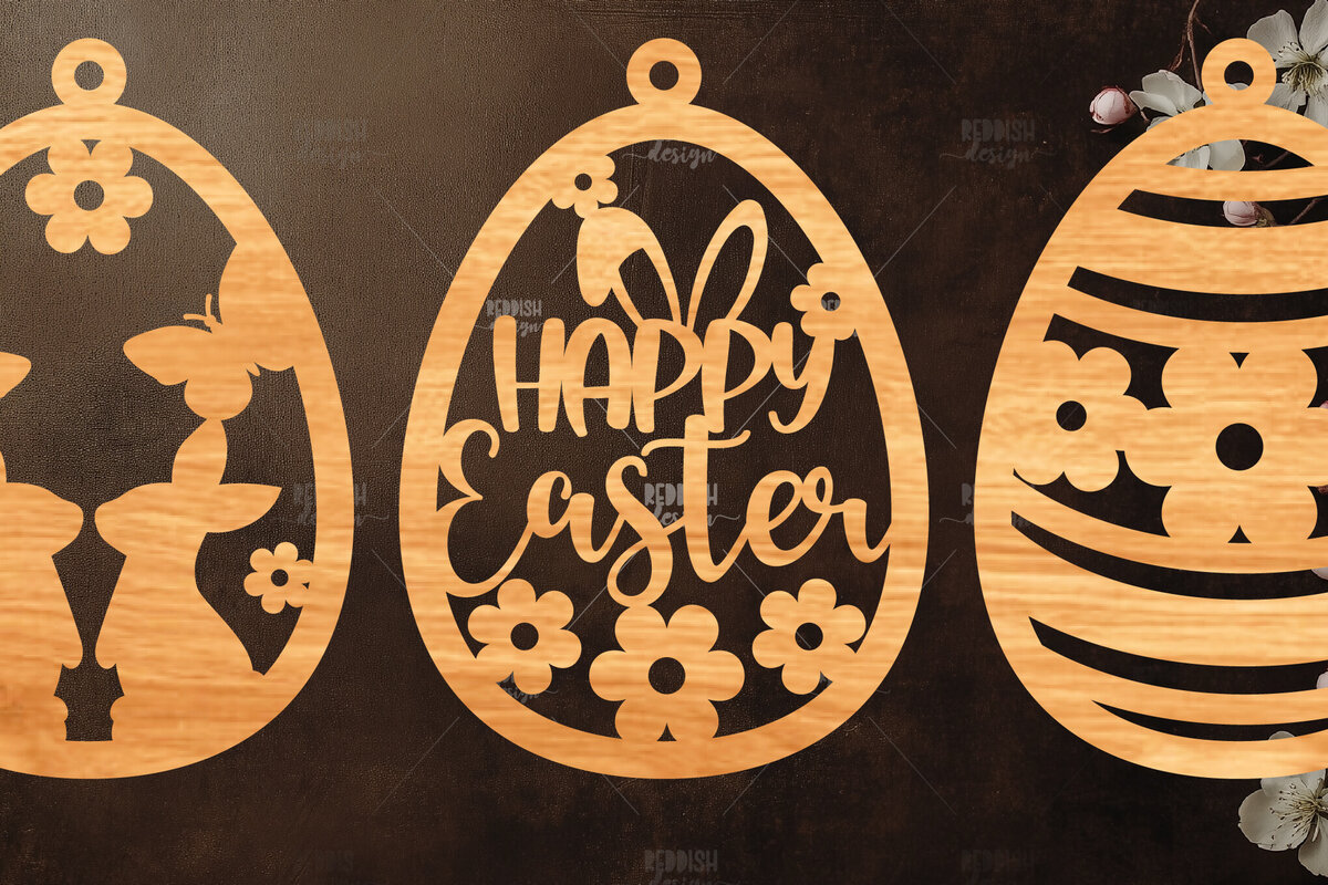 Σετ των 3 Intra απο ξύλο plywood 3mm-4mm πάχος -  κοπής με λέιζερ στολίδι Πασχαλινό αυγό Δίασταση 6x6 cm INTRAFABR-116738987