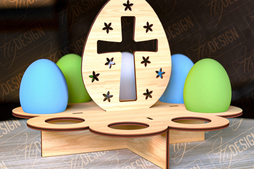 Σετ των 2 Intra απο ξύλο plywood 3mm-4mm πάχος - Πασχαλινό Αυγοστάσιο | με βάση αυγών Δίασταση 15x15 cm INTRAFABR-91988443