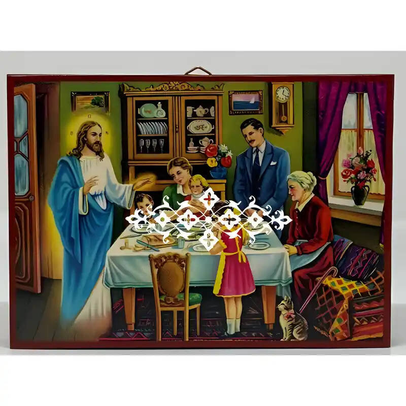 Σετ των 2 Εικόνα Ορθοδοξίας με περίγραμμα χρυσό σε ξύλο Φλαμουρίας  με  βάση Εικόνα Χριστός Ευλογών την οικογένεια Χειροποίητη Ελληνορθόδοξη , Κρεμαστή πλάκα βυζαντινής τέχνης, χριστιανική τέχνη Διάσταση 10x7 cm (3,9 x 2,8 ίντσες) INTRAEK-670910