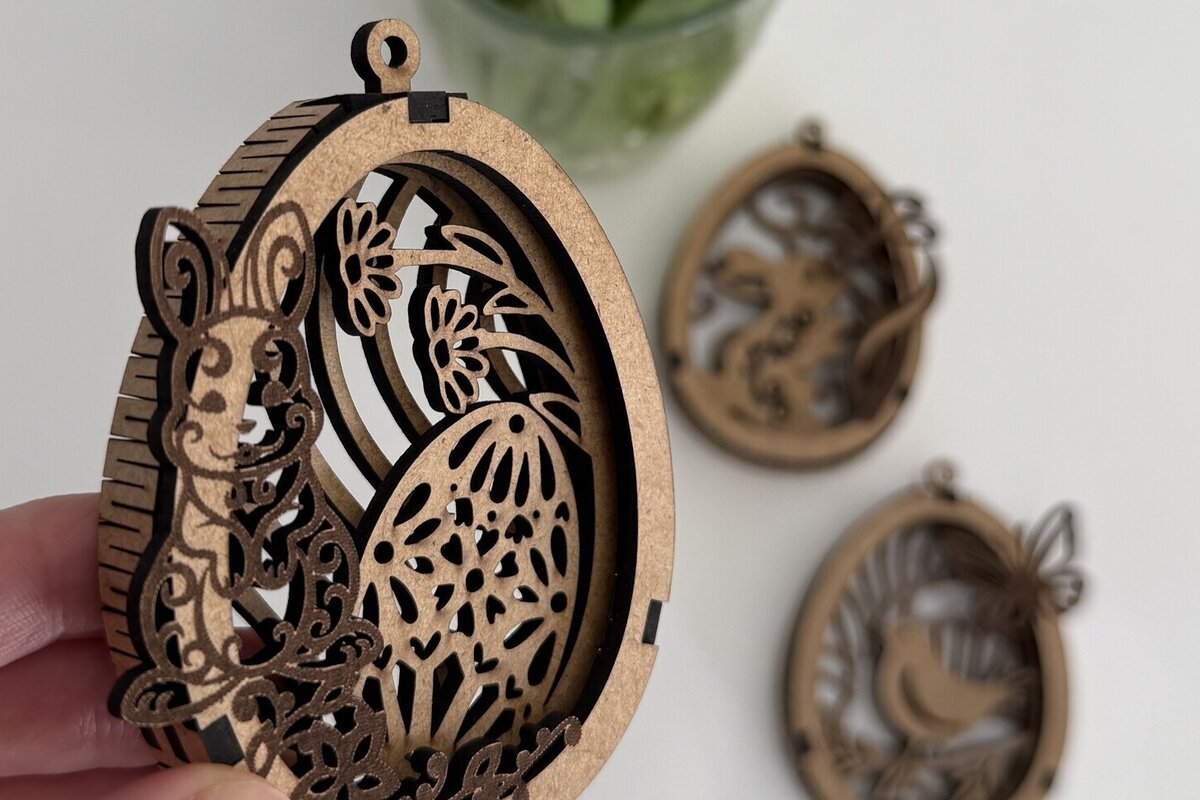 Σετ των 3 Intra απο ξύλο plywood 3mm-4mm πάχος - Πασχαλινό αυγό με λαγουδάκι Δίασταση 5x3 cm INTRAFABR-119145670