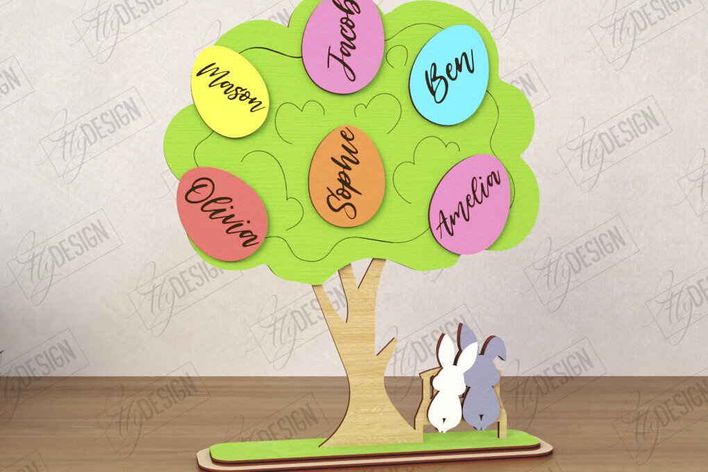 Σετ των 2 Intra απο ξύλο plywood 3mm-4mm πάχος - Πασχαλινό Αυγό | Πασχαλινό Οικογενειακό Δέντρο|CNC Δίασταση 15x15 cm INTRAFABR-117795382