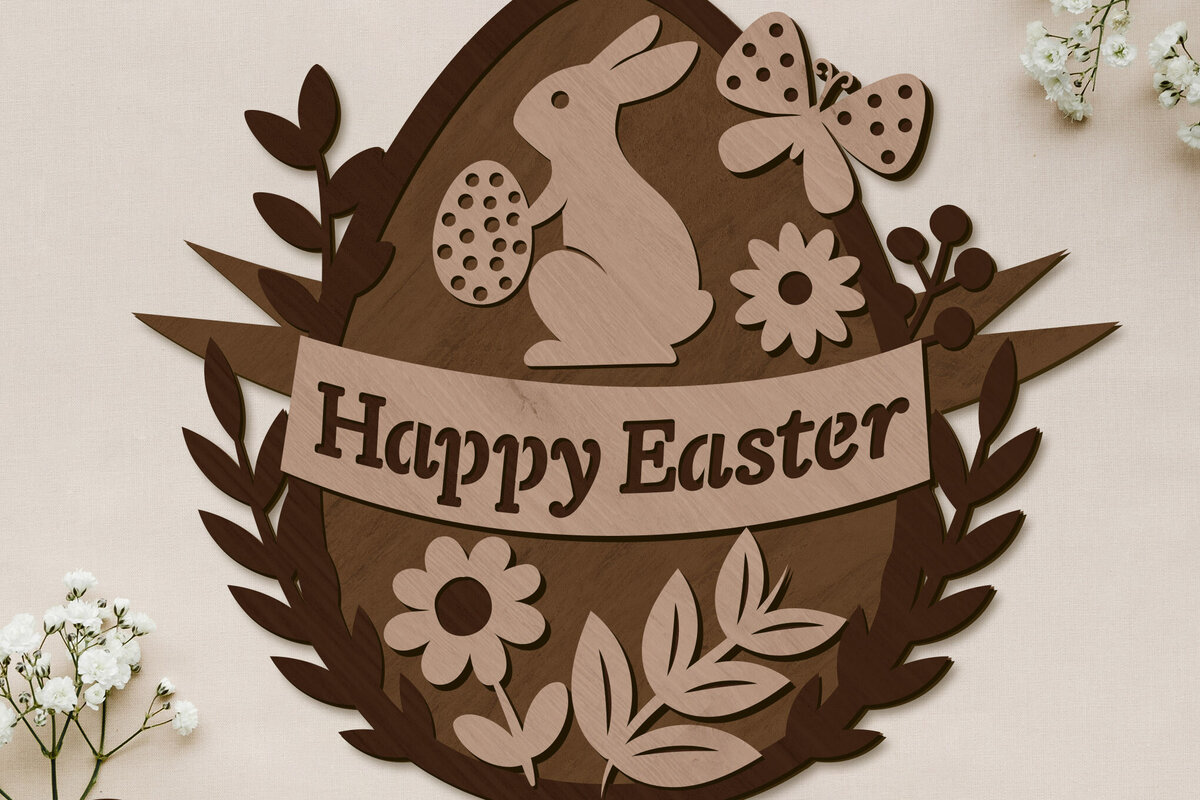 Σετ των 3 Intra απο ξύλο plywood 3mm-4mm πάχος - Πασχαλινό αυγό με λαγουδάκι, Διακόσμηση σπιτιού Δίασταση 7x8 cm INTRAFABR-89961300