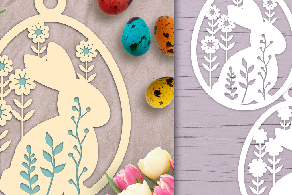 Σετ των 3 Intra απο ξύλο plywood 3mm-4mm πάχος - Πασχαλινό αυγό με λαγουδάκι με στρώσεις  Δίασταση 6x6 cm INTRAFABR-65231360