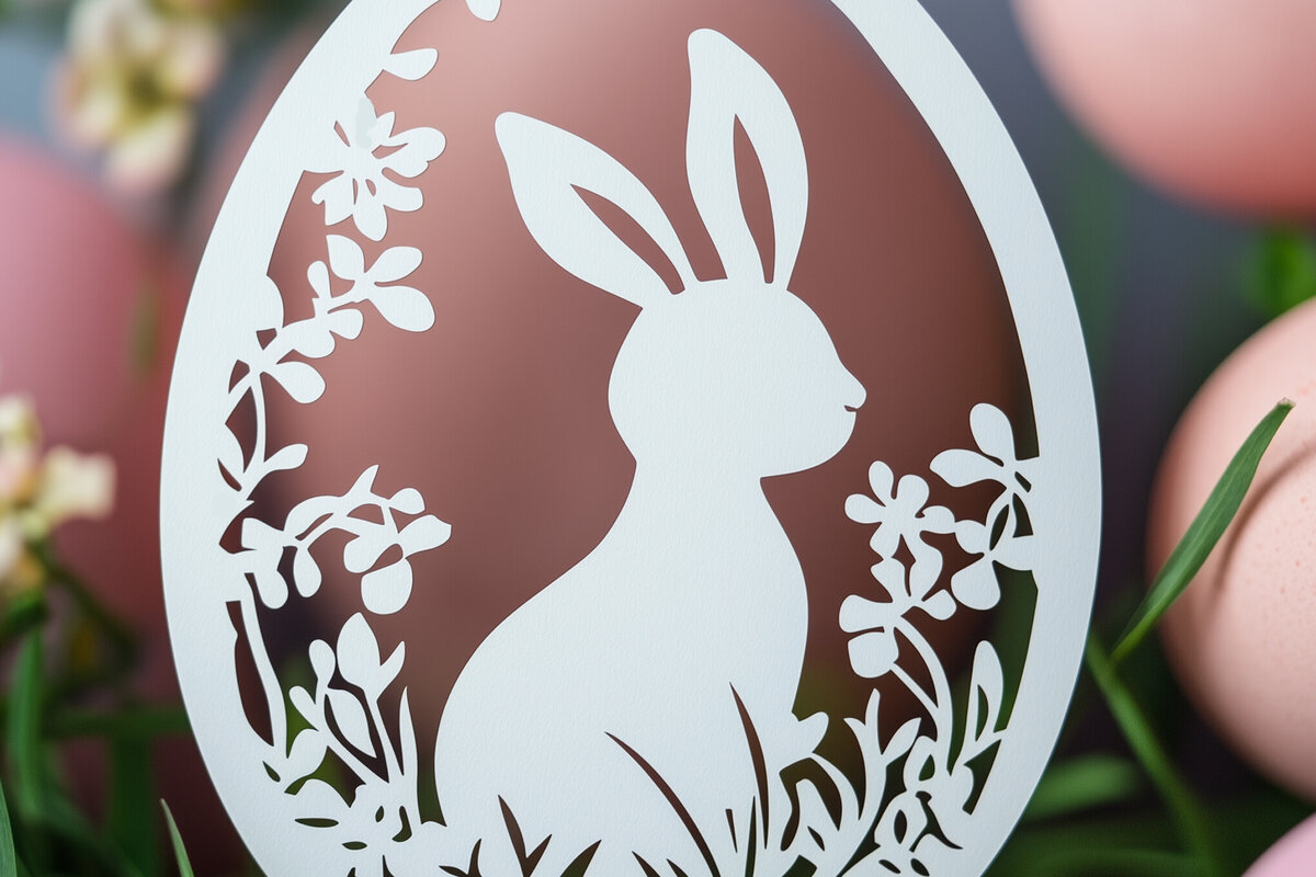 Σετ των 3 Intra απο ξύλο plywood 3mm-4mm πάχος - Πασχαλινό αυγό με κομμένο   λαγουδάκι Δίασταση 4x4 cm INTRAFABR-116507001