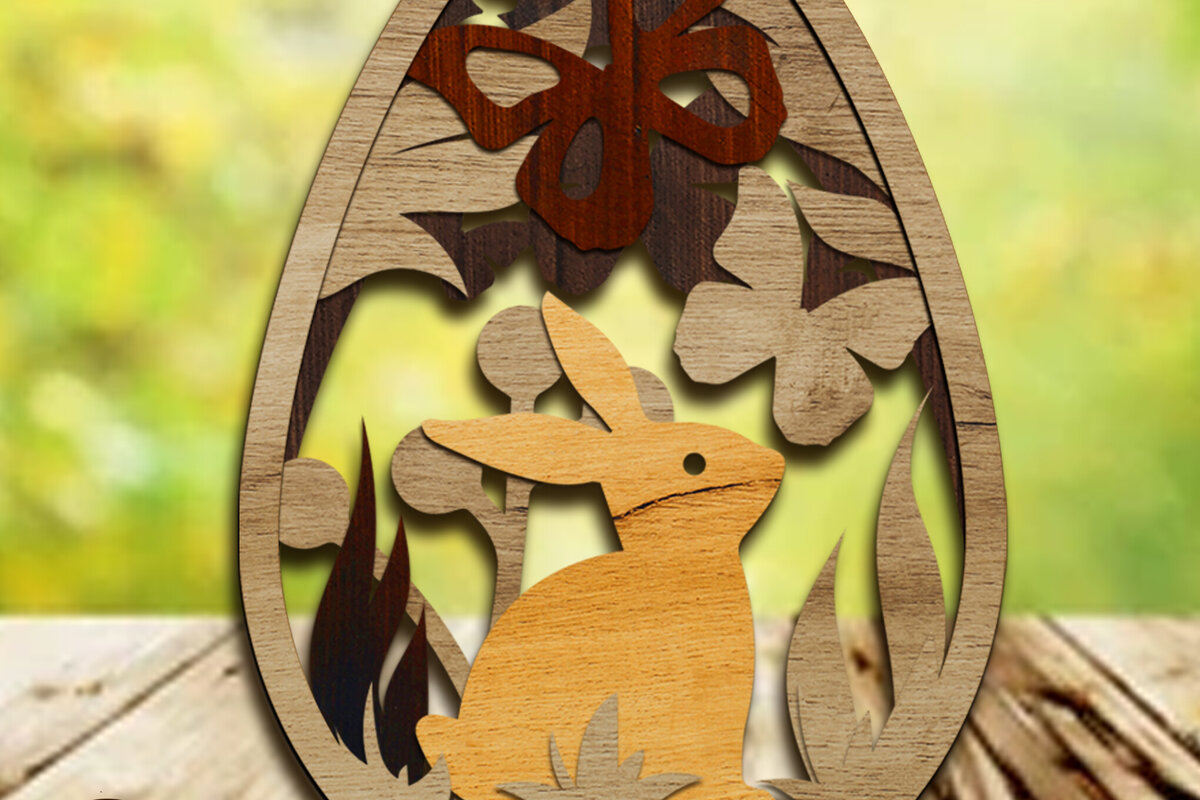 Σετ των 3 Intra απο ξύλο plywood 3mm-4mm πάχος - Πασχαλινό αυγό με κουνέλι, πρότυπο ντεκόρ Δίασταση 4x5 cm INTRAFABR-89389292