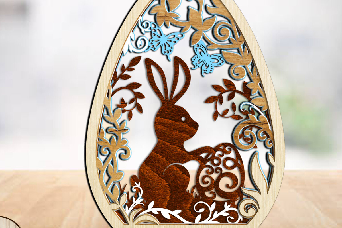 Σετ των 2 Intra απο ξύλο plywood 3mm-4mm πάχος - Πασχαλινό αυγό με κουνέλι, διακόσμηση σπιτιού Δίασταση 3x15 cm INTRAFABR-88149561