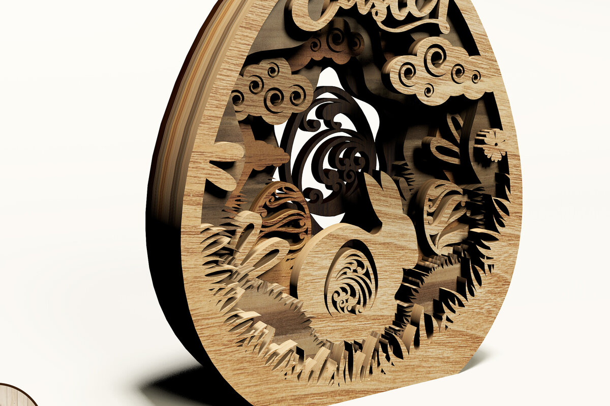 Σετ των 3 Intra απο ξύλο plywood 3mm-4mm πάχος - Πασχαλινό αυγό με πρότυπο κουνελιού Δίασταση 2x7 cm INTRAFABR-115531100