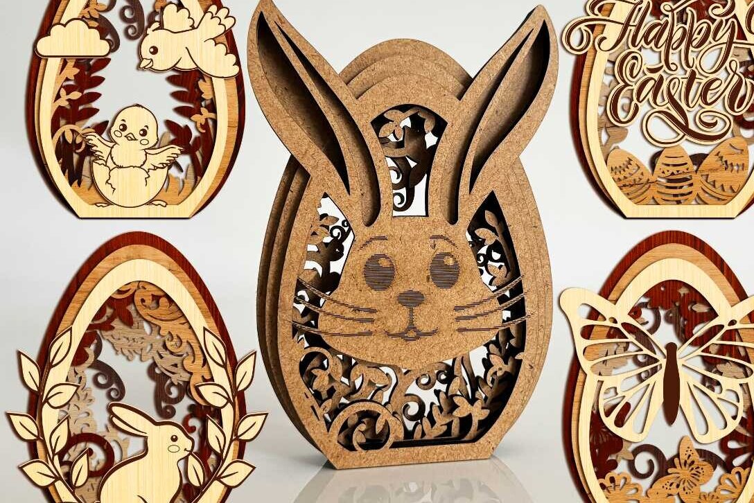 Σετ των 3 Intra απο ξύλο plywood 3mm-4mm πάχος - Πρότυπα με στρώσεις πασχαλινών αυγών Δίασταση 3x4 cm INTRAFABR-93806449