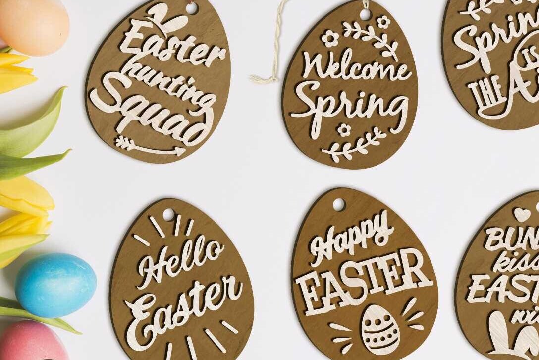 Σετ των 3 Intra απο ξύλο plywood 3mm-4mm πάχος - Δέσμη Πασχαλινών Αυγών, Διακόσμηση πολλαπλών στρώσεων Δίασταση 3x4 cm INTRAFABR-88841004