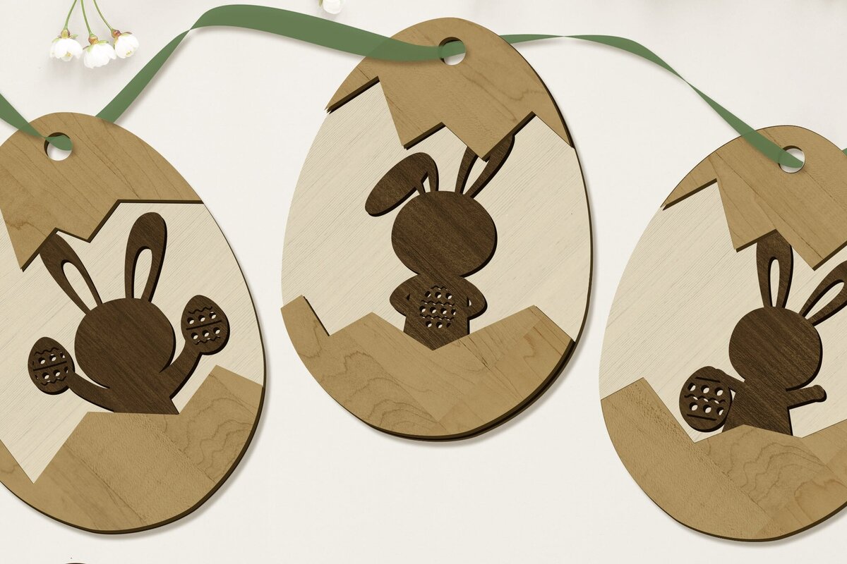 Σετ των 3 Intra απο ξύλο plywood 3mm-4mm πάχος - Πασχαλινά αυγά με πρότυπο κοπής σετ κουνελιών Δίασταση 2x7 cm INTRAFABR-89708037