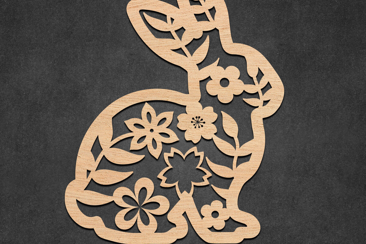 Σετ των 2 Intra απο ξύλο plywood 3mm-4mm πάχος -  κοπής με λέιζερ Πασχαλινό Floral Bunny Δίασταση 15x15 cm INTRAFABR-115887720