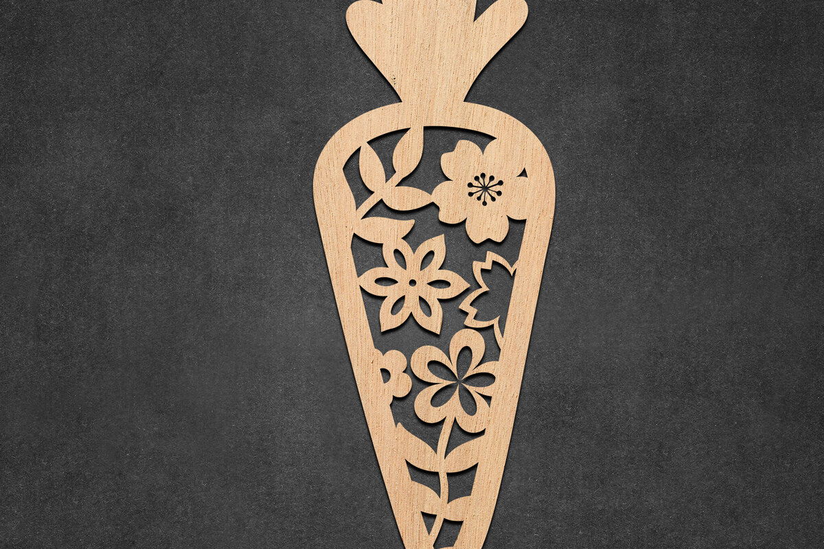 Σετ των 2 Intra απο ξύλο plywood 3mm-4mm πάχος - Πασχαλινό λουλουδάτο καρότο με λέιζερ Δίασταση 30x20 cm INTRAFABR-115887910