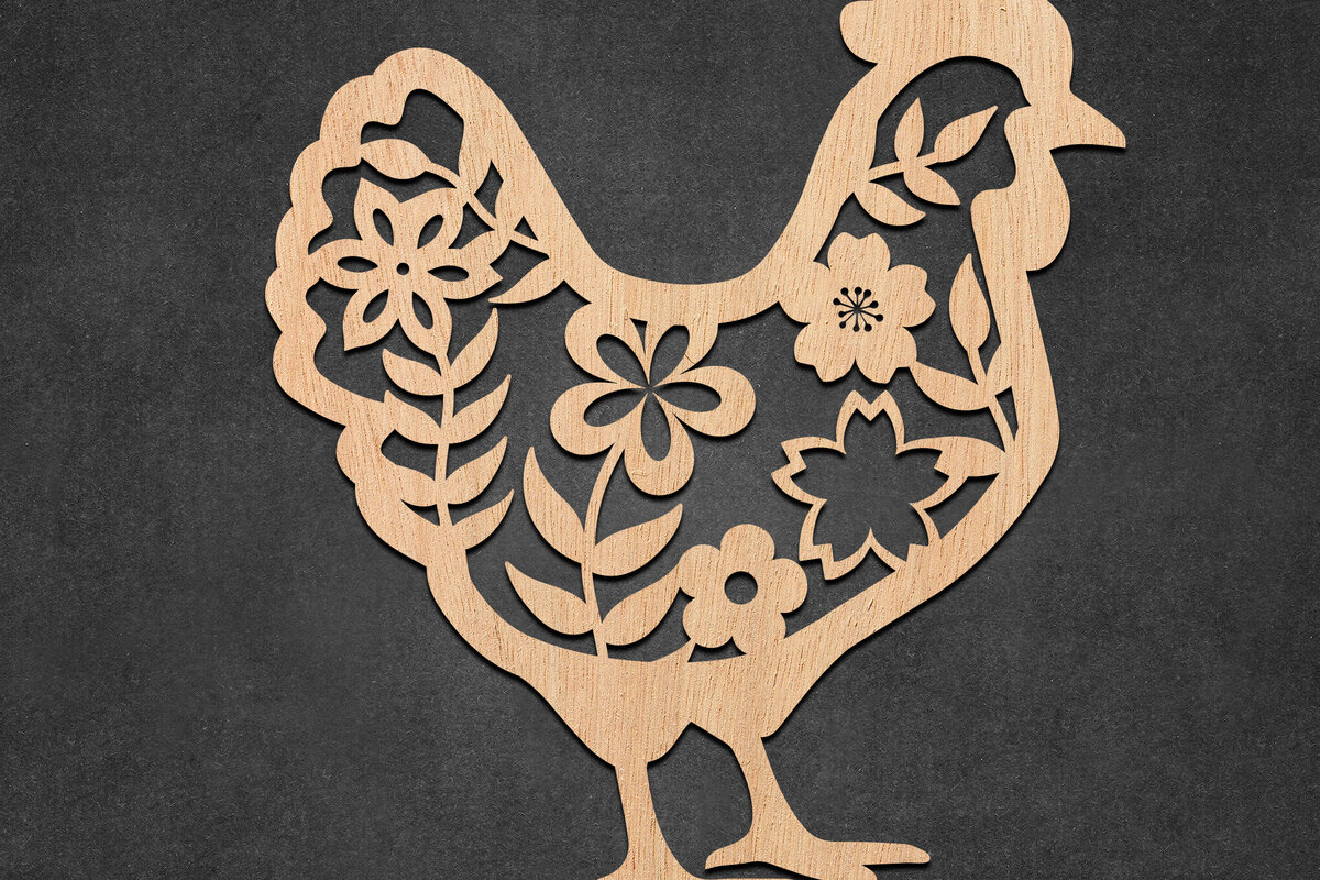 Intra απο ξύλο plywood 3mm-4mm πάχος - Πασχαλινό φλοράλ κοτόπουλο με λέιζερ Δίασταση 30x20 cm INTRAFABR-115887973