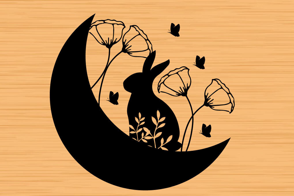 Σετ των 2 Intra απο ξύλο plywood 3mm-4mm πάχος - Πασχαλινό Floral Moon  Δίασταση 20x20 cm INTRAFABR-62418462