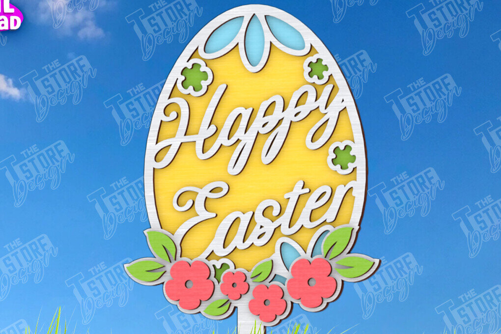 Σετ των 2 Intra απο ξύλο plywood 3mm-4mm πάχος - Πασχαλιές στον κήπο του Πάσχα | Διακόσμηση Κήπου Δίασταση 15x15 cm INTRAFABR-117956590