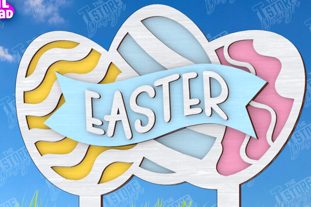 Σετ των 2 Intra απο ξύλο plywood 3mm-4mm πάχος - Πασχαλιές στον κήπο του Πάσχα | Διακόσμηση Κήπου Δίασταση 15x15 cm INTRAFABR-117956594