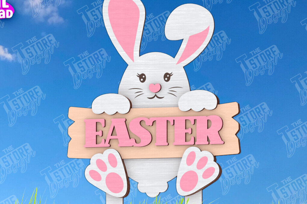 Σετ των 2 Intra απο ξύλο plywood 3mm-4mm πάχος - Πασχαλιές στον κήπο του Πάσχα | Διακόσμηση Κήπου Δίασταση 15x15 cm INTRAFABR-118344221