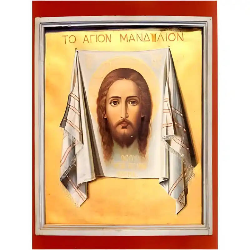 Σετ των 2 Εικόνα Ορθοδοξίας με περίγραμμα χρυσό σε ξύλο Φλαμουρίας  με  βάση Εικόνα Το Άγιον Μανδήλιον Χειροποίητη Ελληνορθόδοξη , Κρεμαστή πλάκα βυζαντινής τέχνης, χριστιανική τέχνη Διάσταση 10x7 cm (3,9 x 2,8 ίντσες) INTRAEK-670721