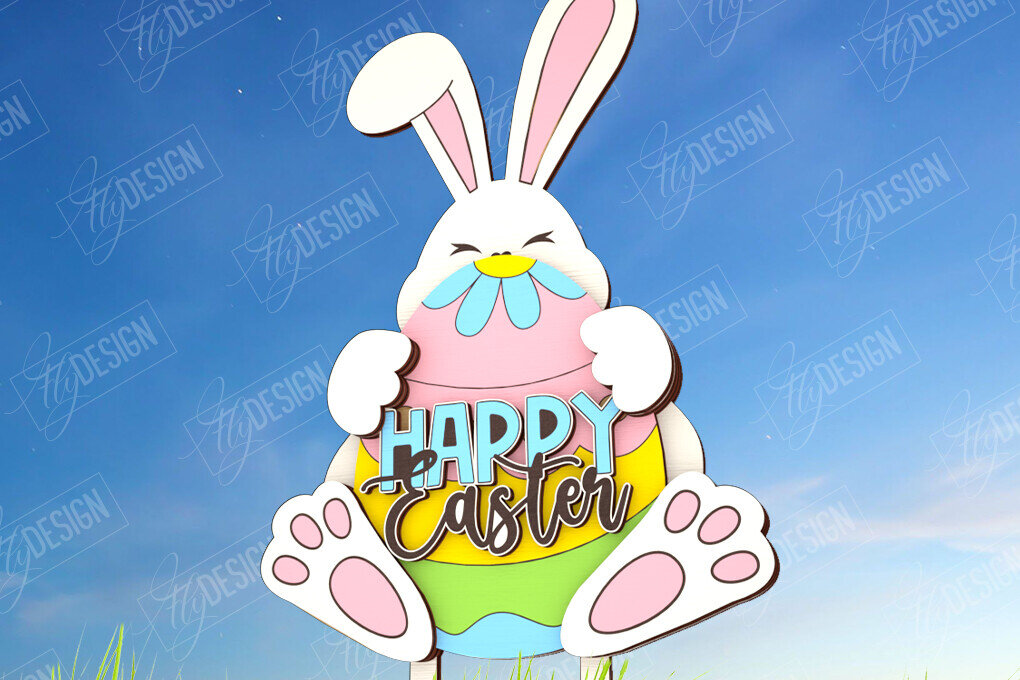 Σετ των 2 Intra απο ξύλο plywood 3mm-4mm πάχος - Πασχαλιές στον κήπο του Πάσχα | Διακόσμηση Κήπου Δίασταση 15x15 cm INTRAFABR-116210336