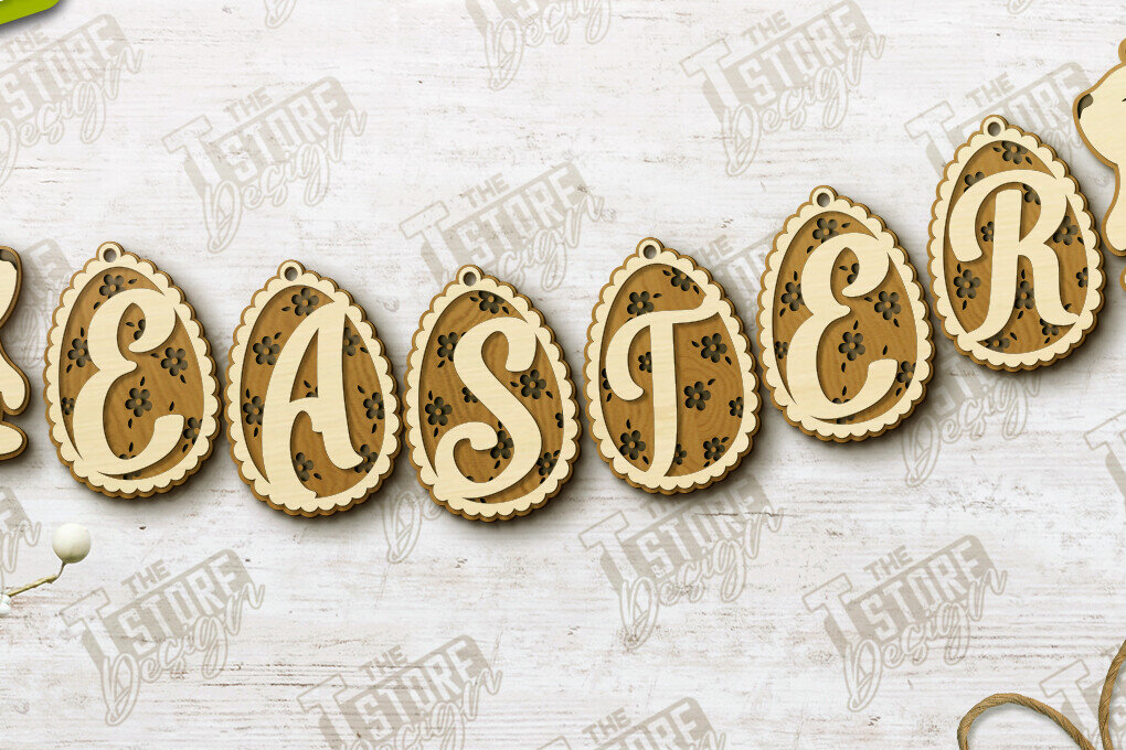 Σετ των 2 Intra απο ξύλο plywood 3mm-4mm πάχος - Πασχαλινή γιρλάντα | Πασχαλινό Πανό | Διακοπές Δίασταση 15x15 cm INTRAFABR-117480346