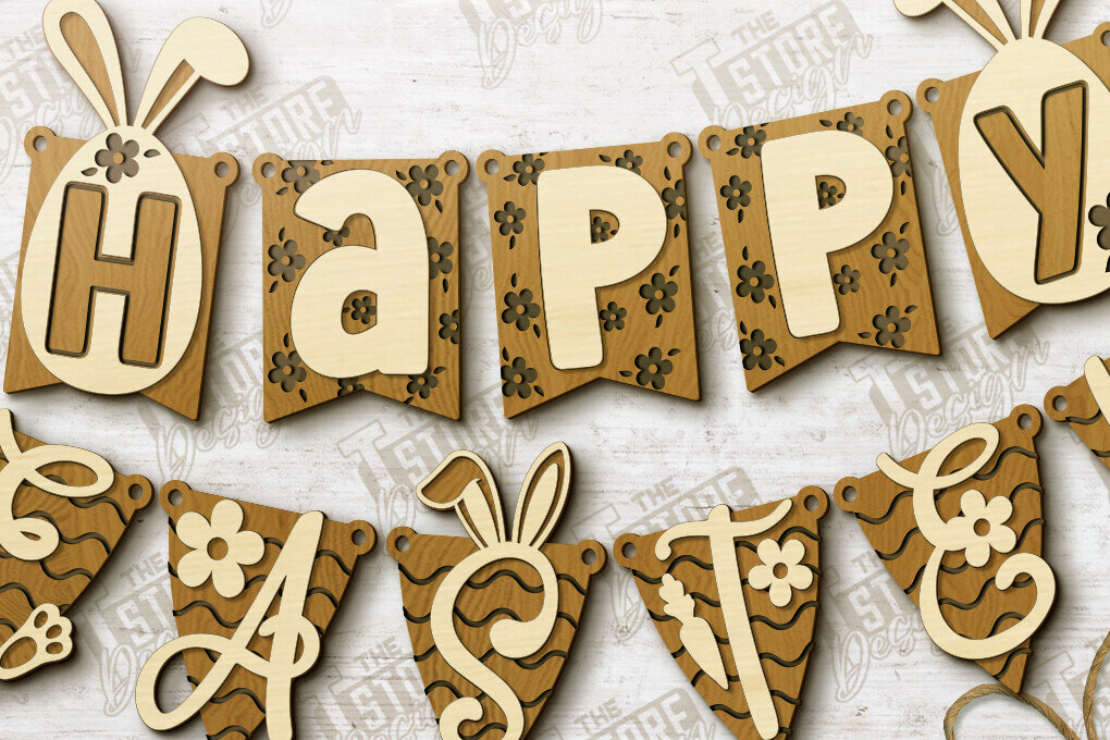 Σετ των 2 Intra απο ξύλο plywood 3mm-4mm πάχος - Πασχαλινή γιρλάντα | Πασχαλινό Πανό | Διακοπές Δίασταση 15x15 cm INTRAFABR-117480353