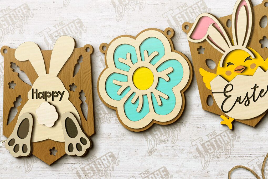 Σετ των 2 Intra απο ξύλο plywood 3mm-4mm πάχος - Πασχαλινή γιρλάντα | Πασχαλινό Πανό | Διακοπές Δίασταση 15x15 cm INTRAFABR-117480382