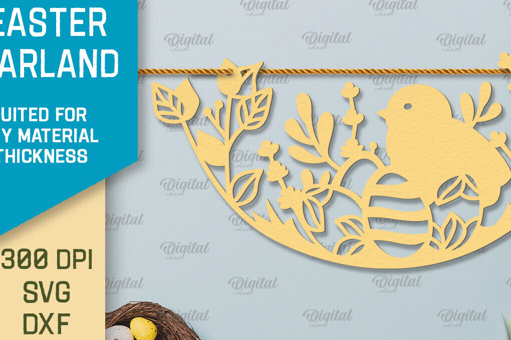 Σετ των 2 Intra απο ξύλο plywood 3mm-4mm πάχος - Πασχαλινή γιρλάντα. Πασχαλινό ντεκόρ Χαρτί κοπής Δίασταση 15x15 cm INTRAFABR-92469653