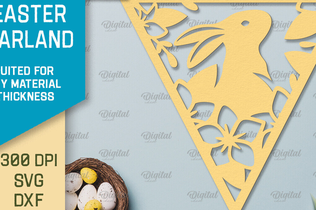 Σετ των 2 Intra απο ξύλο plywood 3mm-4mm πάχος - Πασχαλινή γιρλάντα. Πασχαλινό ντεκόρ Χαρτί κοπής Δίασταση 15x15 cm INTRAFABR-92469505