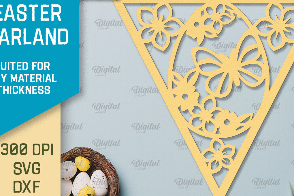 Σετ των 2 Intra απο ξύλο plywood 3mm-4mm πάχος - Πασχαλινή γιρλάντα. Πασχαλινό ντεκόρ Χαρτί κοπής Δίασταση 15x15 cm INTRAFABR-92469527