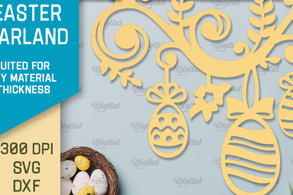 Σετ των 2 Intra απο ξύλο plywood 3mm-4mm πάχος - Πασχαλινή γιρλάντα. Πασχαλινό ντεκόρ Χαρτί κοπής Δίασταση 15x15 cm INTRAFABR-92469544